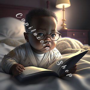 Cute baby reading a book poster